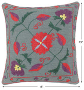 handmade  Pillow Gray Red Hand-Woven SQUARE 100% Wool Suzani Throw Pillow